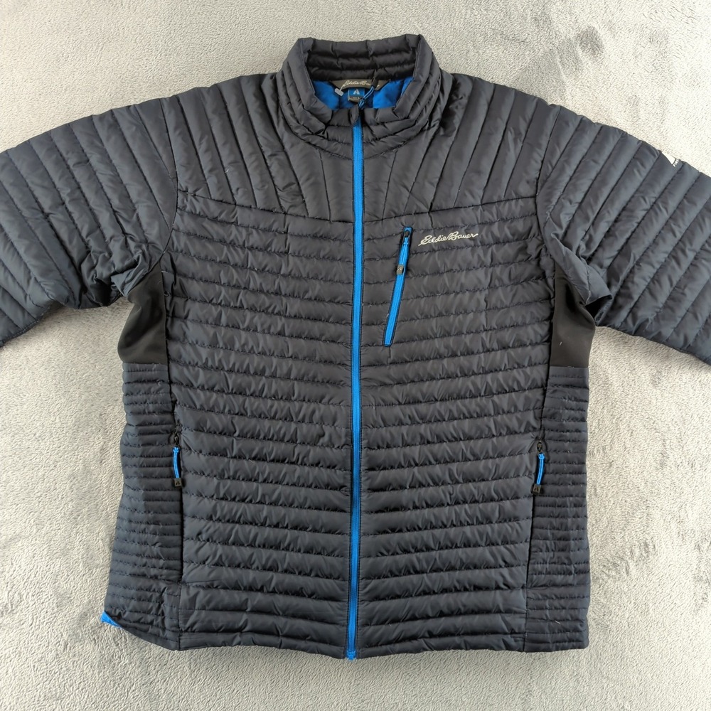 Eddie Bauer First Ascent Puffer Jacket Mens Large Gray Goose Down Full Zip Coat